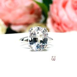 Lab White Sapphire Oval Double Prong Ring