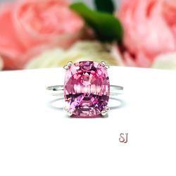 Lab Padparadscha Sapphire Elongated Cushion Ring Size 6 12x10mm Double Prong
