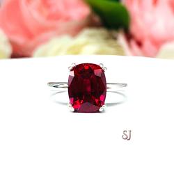 Lab Ruby Elongated Cushion Double Prong Ring