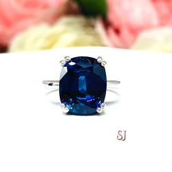 Lab Blue Sapphire Elongated Cushion Ring Double Prong 12x10mm Size 6