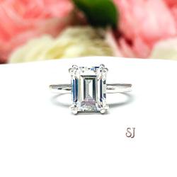 Emerald Cut Near Colorless CZ Engagement Ring Lower Profile Double Prong Size 6 FINAL SALE
