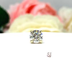 Round Moissanite Claw Prong 14k Gold SINGLE STUD Earring