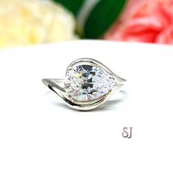 Pear Cubic Zirconia East West Horizontal Side Set Engagement Ring