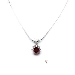 Round Lab Ruby CZ Cluster Pendant With Optional Chain
