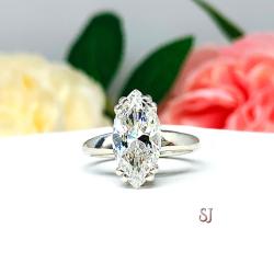 Marquise CZ Engagement Ring Sterling Silver Double Prongs