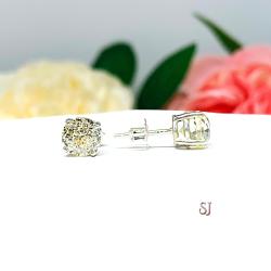 Round Light Yellow Modified Portuguese Cut CZ Stud Earrings
