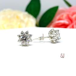 Round CZ Halo Sterling Silver Stud Earrings