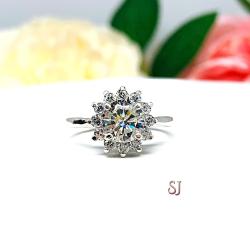 Round CZ Halo Sterling Silver Engagement Ring
