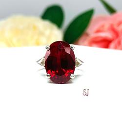 Lab Created Ruby Oval Sterling Silver Ring