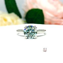 Round Blue Moissanite Engagement Ring - Authentic moissanites - Sterling silver setting
