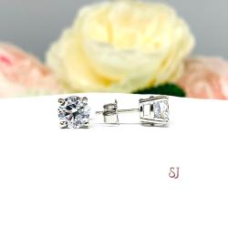 Round CZ 14k Gold Basket Heavyweight Stud Earrings