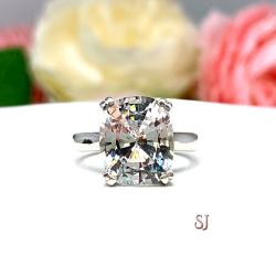 Lab White Sapphire Elongated Cushion Engagement Ring 12x10mm Wide Band