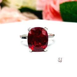 Lab Ruby Elongated Cushion Wide Band Ring