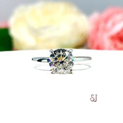 Round Near Colorless Cubic Zirconia Claw Prong Engagement Ring