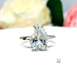 Pear Near Colorless 13x9mm CZ Wide Band Engagement Ring