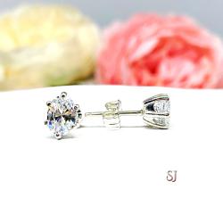 Oval Cubic Zirconia Sterling Silver Six Prong Stud Earrings