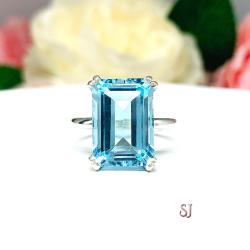 Natural Sky Blue Topaz 14x10mm Emerald Cut Ring