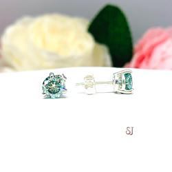 Round Blue Moissanite Basket Martini Stud Earrings