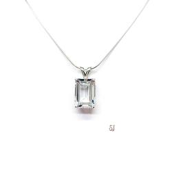 White Topaz Emerald Cut Pendant Sterling Silver Necklace Natural