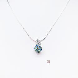 Two Stone Blue White Round Moissanite Sterling Silver Pendant with Optional Chain
