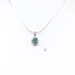 Round Blue Moissanite Martini Basket Sterling Silver Pendant Necklace Authentic