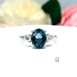 London Blue Topaz Oval with Moissanite Accents Twist Milgrain Band Ring