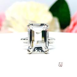 Natural White Topaz 14x10mm Emerald Cut Ring