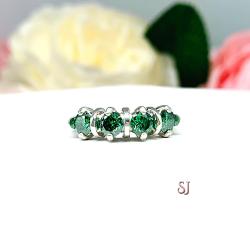 Round Emerald Green Moissanite Four Stone Ring