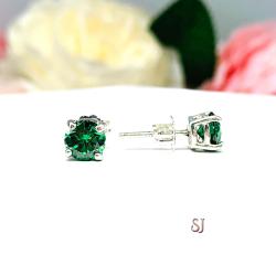 Round Emerald Green Moissanite Stud Earrings