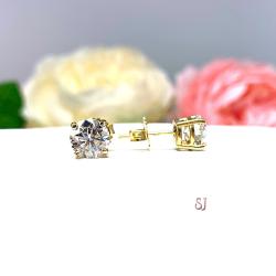 Moissanite 14k Yellow Gold Stud Earrings - 7mm (2.5 Cts) authentic moissanites - Solid gold settings - FREE 3RD DAY UPS