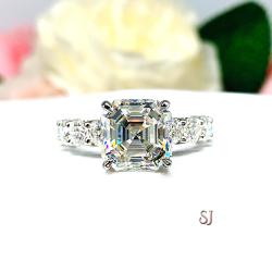 Asscher Moissanite 10k White Gold Engagement Ring Authentic 10mm 5 Carats Size 9.25 FINAL SALE