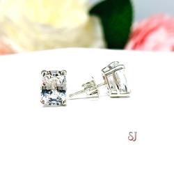 Elongated Cushion Lab White Sapphire Stud Earrings