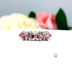 Lab Padparadscha Sapphire 4mm Round Ring Four Stone, Five Stone