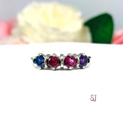 Sterling Silver 4 Stone Mother's Ring - 4mm round gemstones - Family Ring - Grandmother Ring -Birthstone Ring