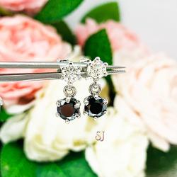 Black White Moissanite Round Six Prong Drop Earrings Authentic
