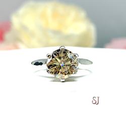 Round Light Champagne Moissanite Sterling Silver Engagement Ring