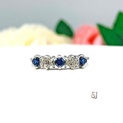 Lab Blue Sapphire CZ 3mm Round Five Stone Ring