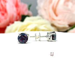 Round Lab Alexandrite June Birthstone Stud Earrings