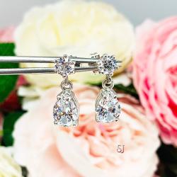 Round Pear CZ Six Prong Drop Earrings