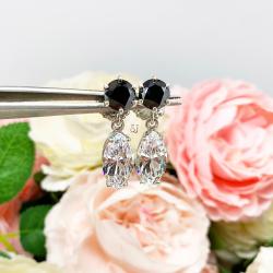Black Cubic Zirconia Round Six Prong Marquise Drop Earrings