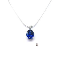 Lab Blue Sapphire Oval Pendant Sterling Silver Necklace September Birthstone
