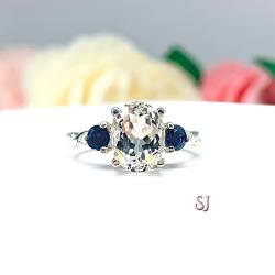White Topaz Oval Round Iolite Twist Milgrain Band Ring