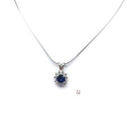 Lab Blue Sapphire CZ Halo Pendant Sterling Silver Necklace Round Sapphire Cubic Zirconia Accents
