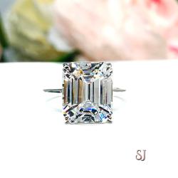 Elongated Asscher Near Colorless CZ Engagement Ring 12x10mm 5 Carats
