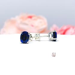Oval Lab Blue Sapphire Stud Earrings