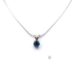 Round London Blue Moissanite Sterling Silver Pendant Necklace Authentic