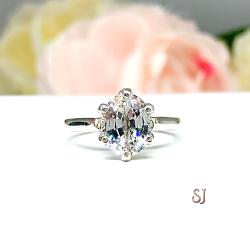 Lab White Sapphire Oval 6 Prong Engagement Ring Tulip Setting