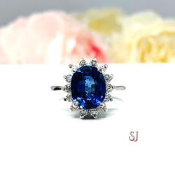 Lab Blue Sapphire Oval CZ Halo Ring Princess Diana and Catherine Ring