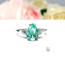 Seafoam Green Lab Spinel Pear Round CZ Ring