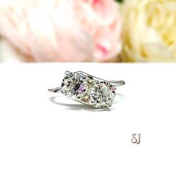 Round CZ 2 Stone Engagement Ring 6mm Toi Et Moi You and Me Near Colorless or White CZs